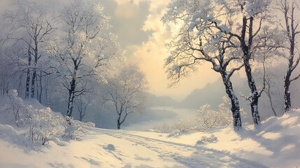 trees in the woods with white snow
