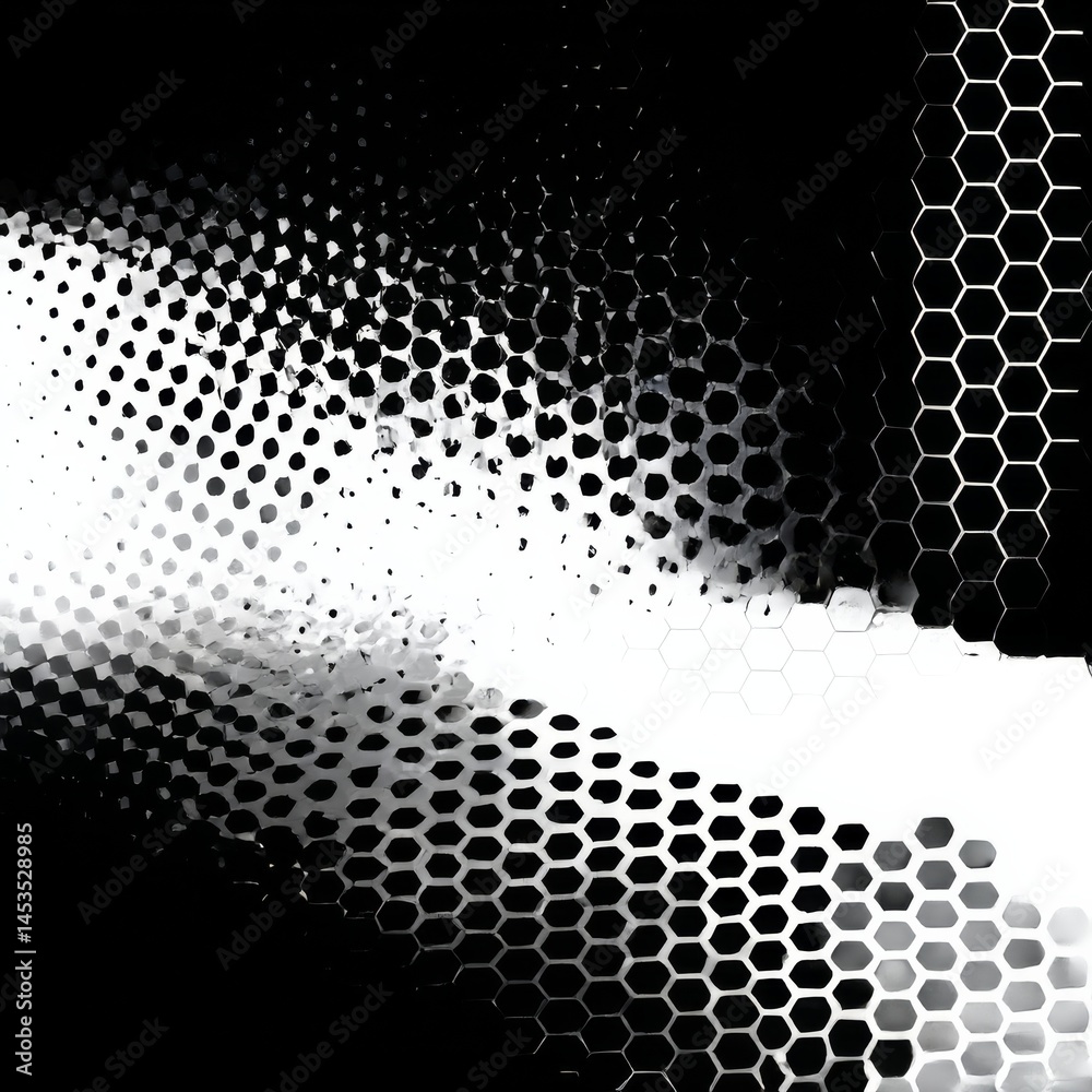 Poster abstract hexagon transition: from solid black to radiant white with geometric precision