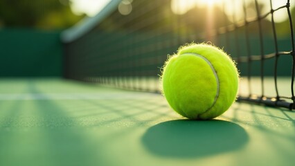 Tennis Ball Resting on Court Close-Up