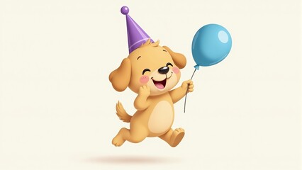 Fototapeta premium Cartoon Dog Running With Birthday Balloon