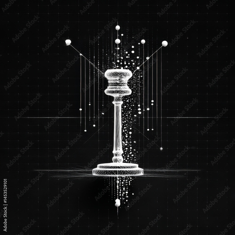 Poster a digital gavel: abstract representation of justice, law, and data with a modern, minimalist aesthet