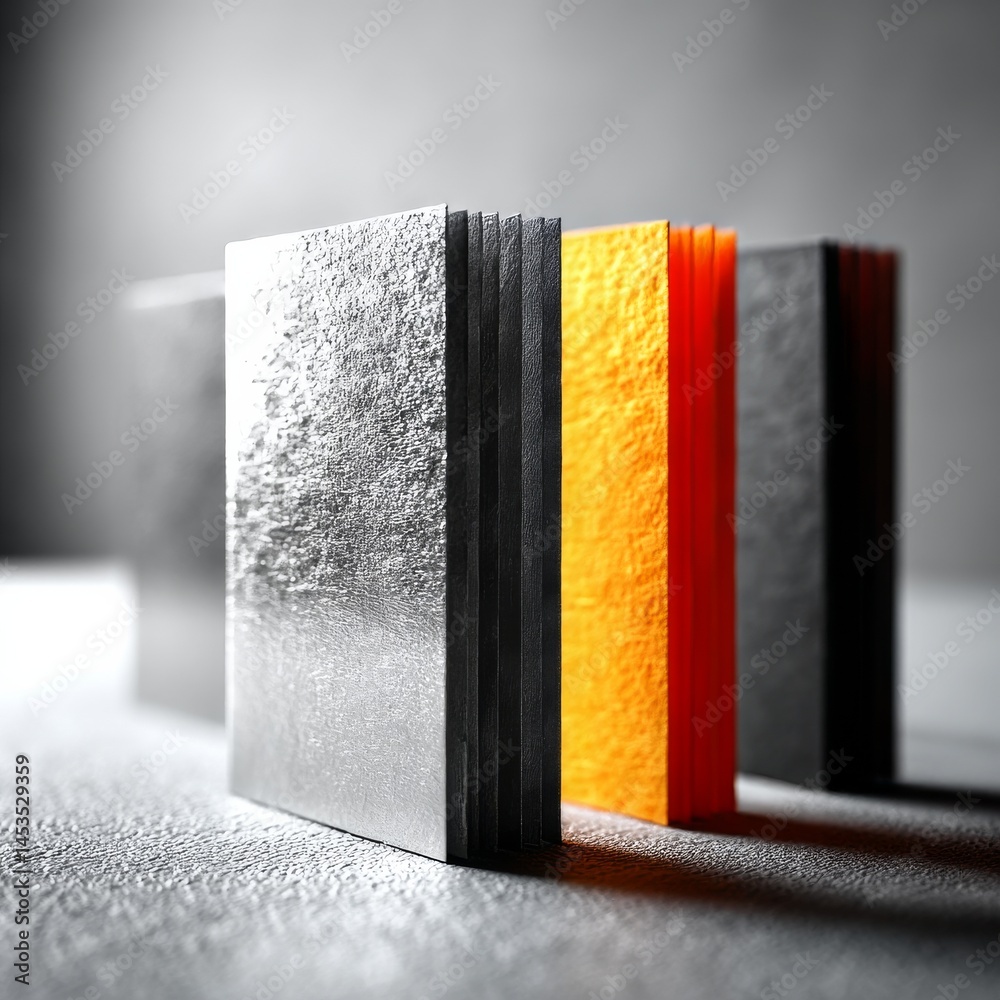 Poster contrasting textures: a study in light and material with a bright yellow accent amidst shades of gra