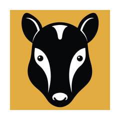 Simplified illustration of a tapir head portrait in bold black and white on gold background