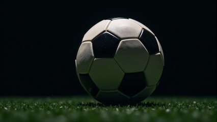 Naklejka premium Soccer Ball Close-Up On Green Grass