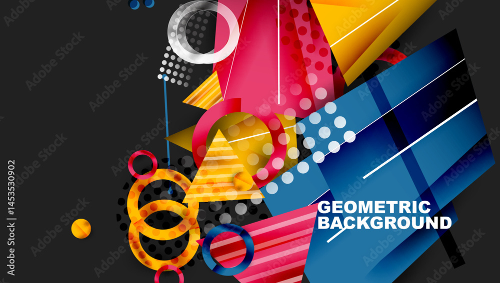 Aufkleber Abstract geometric composition. Vibrant shapes overlap, creating dynamic visual effect. Modern design elements present bold color palette.