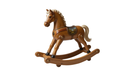 Rocking horse toy vintage wooden antique childhood carousel pony plaything collectible decor nostalgia on transparent background