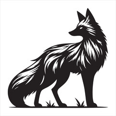 Obraz premium Silhouette vector of a fox standing on a white background