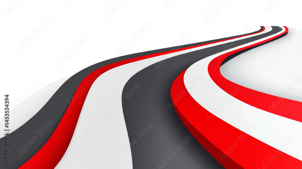 Poster dynamic undulating bands of red, gray, and white against a stark backdrop offering graphic versatili