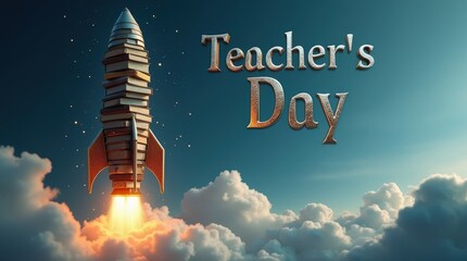Celebrating teachers day with a rocket of knowledge classroom digital art cloudy sky inspirational concept