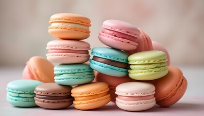 Obraz premium A beautifully arranged stack of colorful macarons, a delightful and sweet treat.