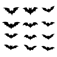  set of bat black silhouette icon vector isolated on white background