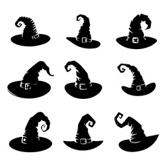 Collection of witch hats silhouette vector illustration for Halloween season