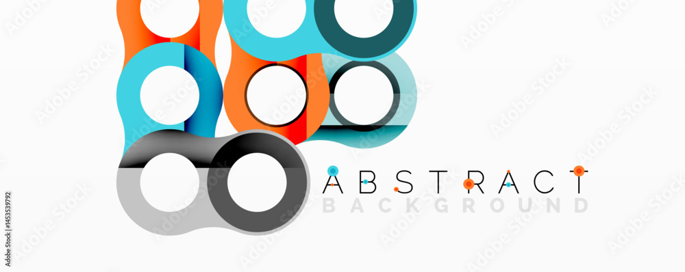 Poster bright colorful circles overlap, creating modern abstract background. simple shapes, clean design, v
