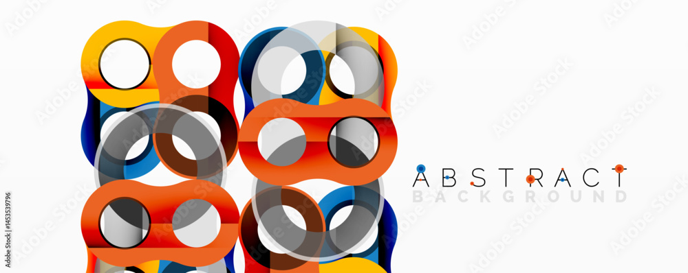 Poster modern abstract pattern. overlapping circles create vibrant geometric design. orange, blue, gray ton
