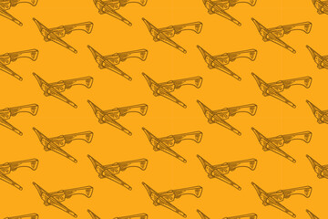 timber crossbow weapon doodle seamless pattern on yellow background for hunting merchandise. ranged weapon engraving pattern background for adventure. retro crossbow hatching illustration wallpaper