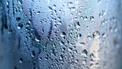 Obraz premium Close-up of Condensation on Glass: A Detailed View of Water Droplets and Surface