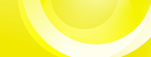 Bright yellow background features curved shapes, gradients. Modern design suggests energy, optimism, simplicity. Text reads background design.