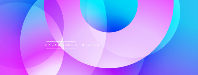 Abstract vibrant design features overlapping circles. Colors blendpurple, blue, pinkcreating dynamic visual effect. Modern, smooth gradients dominate composition.