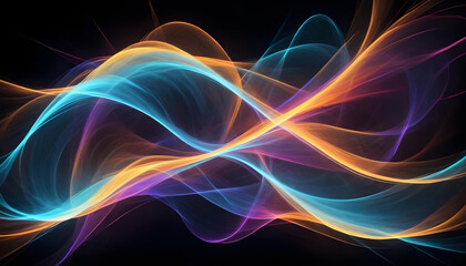 Fototapeta premium Abstract background with smooth glowing waves of vibrant colors. Ethereal, futuristic effect on a dark background. 