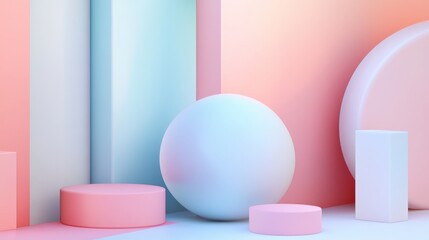 Geometric 3d smooth pastel shapes. Abstract background with light colour palette