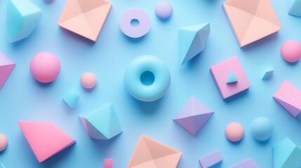 Geometric 3d smooth pastel shapes. Abstract background with light colour palette