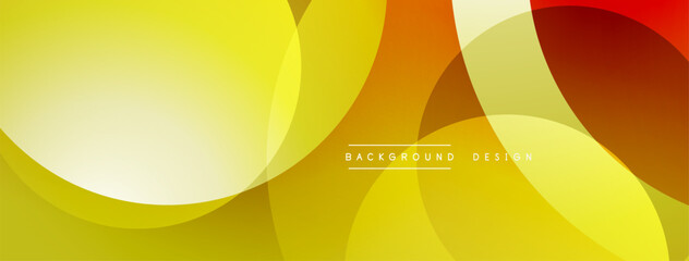 Abstract yellow, orange, red circles overlap. Modern design creates dynamic visual effect. Simple background suitable for banners, presentations.