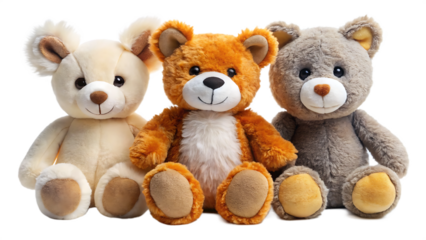 cutout set of 3 stuffed animal toys isolated on white background