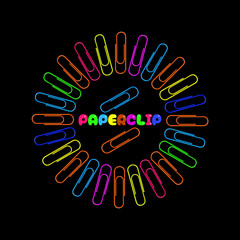 National Paperclip Day to celebrate on May 29th. Colorful paperclips surrounding colorful bold text on black background.