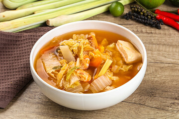 Korean kimchi soup with seafood