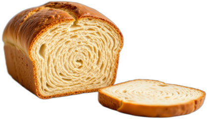 a loaf of bread isolated on a white background, positioned on the right side of the image with clear copy space on the left for text or design elements, isolated on white background.