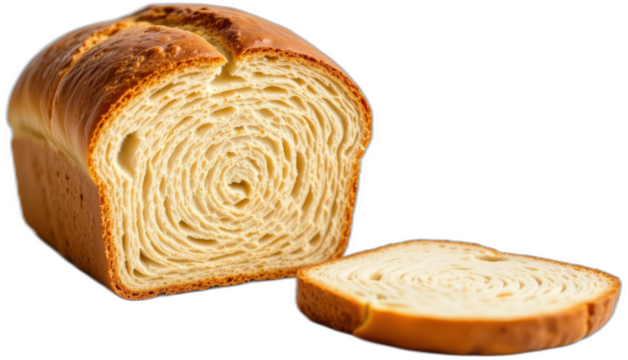 a loaf of bread isolated on a white background, positioned on the right side of the image with clear copy space on the left for text or design elements, isolated on white background.