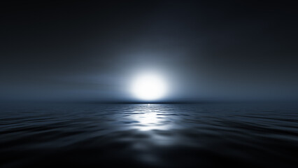 A beautiful sunset over the surface of the ocean. 3D illustration.