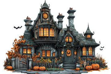 Haunted house vector design captures the mystery and thrill of a classic Halloween night scene