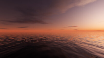 A beautiful sunset over the surface of the ocean. 3D illustration.