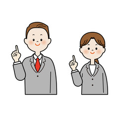 指差しをするスーツ姿の男女