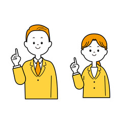 指差しをするスーツ姿の男女