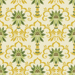 Tropical Seamless Pattern with Palm Tree Ornamental Motifs