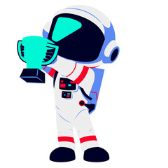 A cartoon astronaut in a spacesuit holding a trophy, symbolizing achievement and success in space exploration. The character's futuristic design adds a playful and inspiring touch.