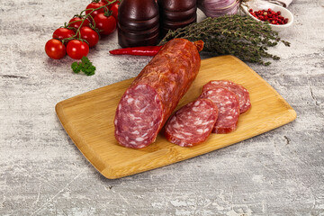 Italian pork Salchichon sausage with slices