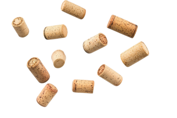 Flying wine corks in midair bring dynamic motion to winery branding or beverage themed graphic designs