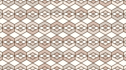 Interlocking Geometric Pattern, Seamless geometric pattern in brown and beige tones.