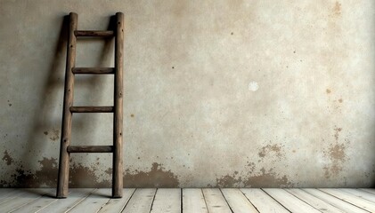 Old wooden ladder, weathered texture, light backdrop , countryside, vertical, worn
