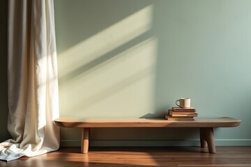 Serene wooden bench basks in light
