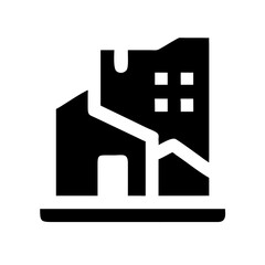 Icon of a damaged building to signify destruction or disrepair