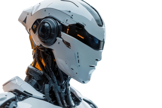 Robotic figure with advanced design elements ideal for future tech visuals games or concept illustrations