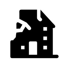 Icon of a damaged building to signify destruction or disrepair