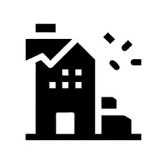 Icon of a damaged building to signify destruction or disrepair
