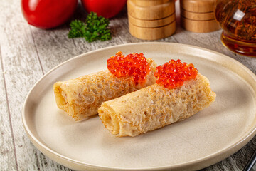 Gourmet Panccakes with red caviar