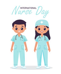 International nurse day. Nurses in uniform with a stethoscope.  The medical staff at the clinic.  Flat vector illustration