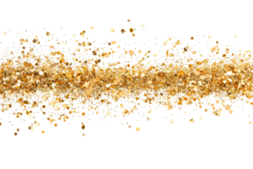 Golden confetti falling on a transparent white background